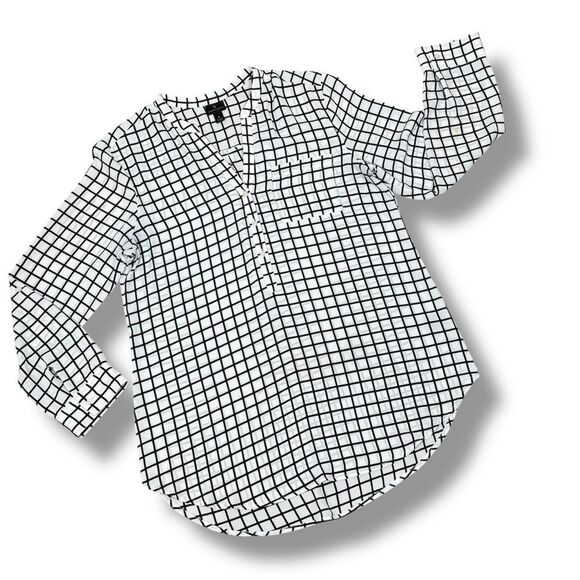 Worthington Windowpane Check Chiffon V Neck Blouse White Black Medium - Picture 11 of 11